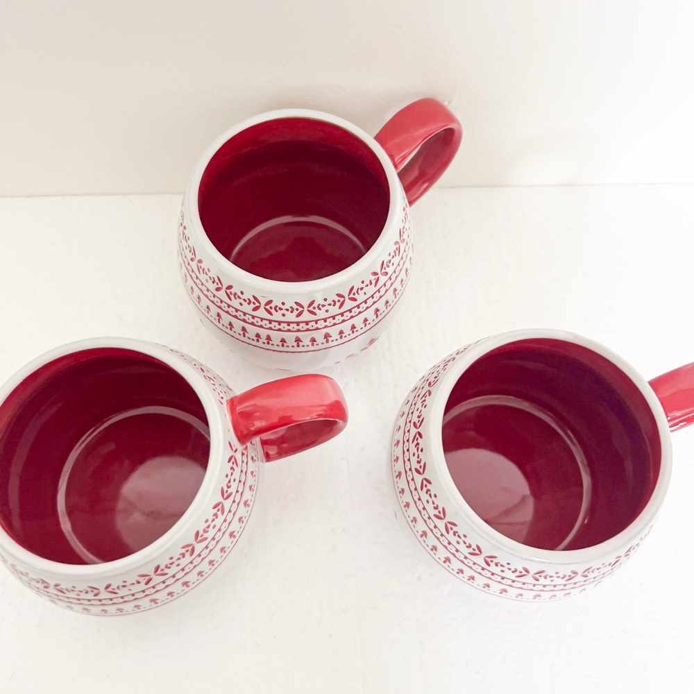 Hearth & Hand with Magnolia Nordic Christmas Fair Isle Stoneware Mug Set of 3 - Picture 4 of 4